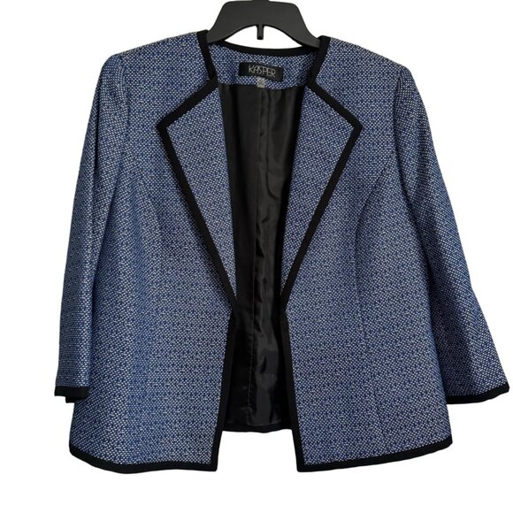Kasper Womens  Blazer Black   Trim Size 12 Blue & White Made In Vietnam blazer - Picture 1 of 11